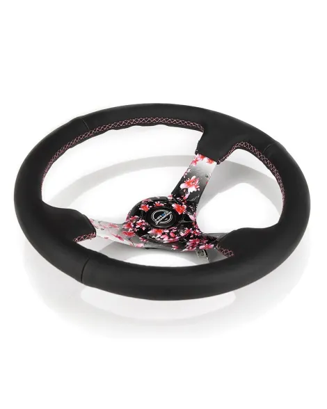NRG Steering Wheel Black Leather Sakura 350mm 3" Deep Dish NRG Steering Wheel Black Leather Sakura 350mm 3" Deep Dish