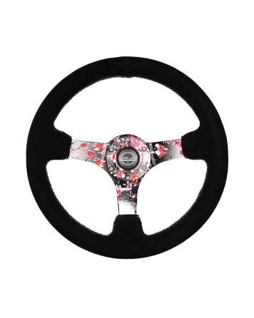 NRG Steering Wheel Black Suede Sakura 350mm 3" Deep Dish