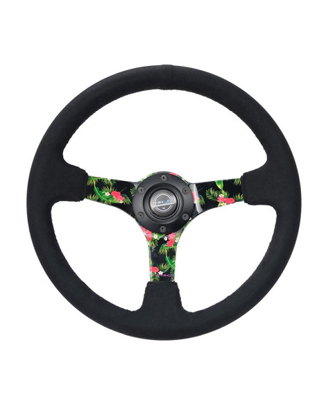 NRG Black Suede w/Tropical Spokes Deep Dish Steering Wheel 350mm NRG Black Suede w/Tropical Spokes Deep Dish Steering Wheel 350mm