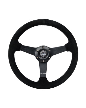 NRG Black Suede w/Black Spokes & Black Stitching Flat Steering Wheel 350mm
