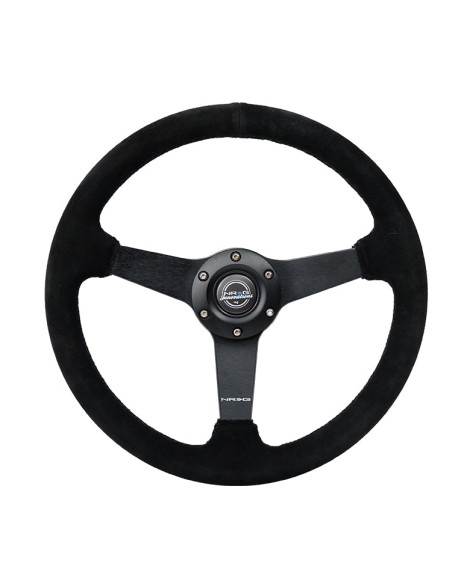 NRG Black Suede w/Black Spokes & Black Stitching Flat Steering Wheel 350mm