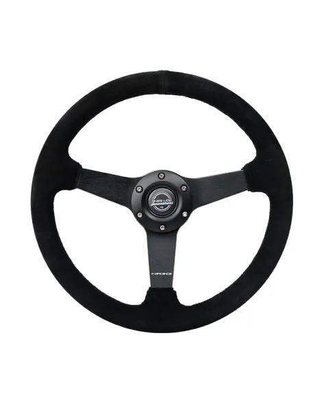 NRG Black Suede w/Black Spokes & Black Stitching Flat Steering Wheel 350mm NRG Black Suede w/Black Spokes & Black Stitching Flat Steering Wheel 350mm