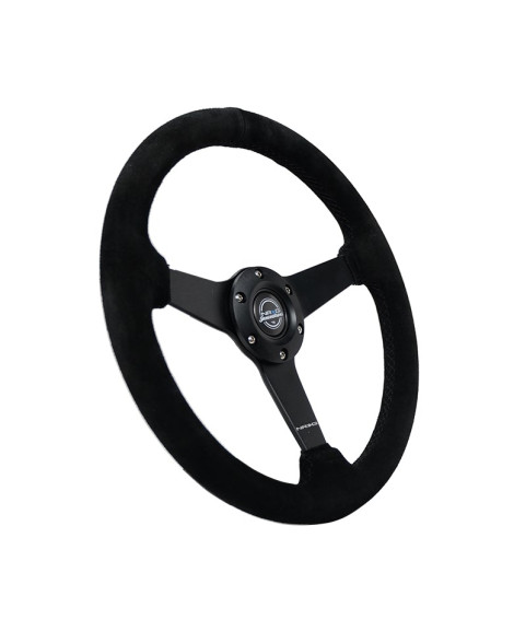 NRG Black Suede w/Black Spokes & Black Stitching Flat Steering Wheel 350mm
