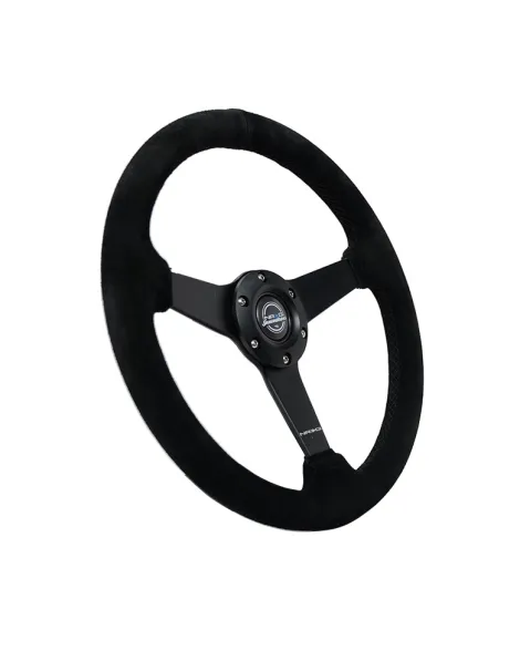NRG Black Suede w/Black Spokes & Black Stitching Flat Steering Wheel 350mm NRG Black Suede w/Black Spokes & Black Stitching Flat Steering Wheel 350mm