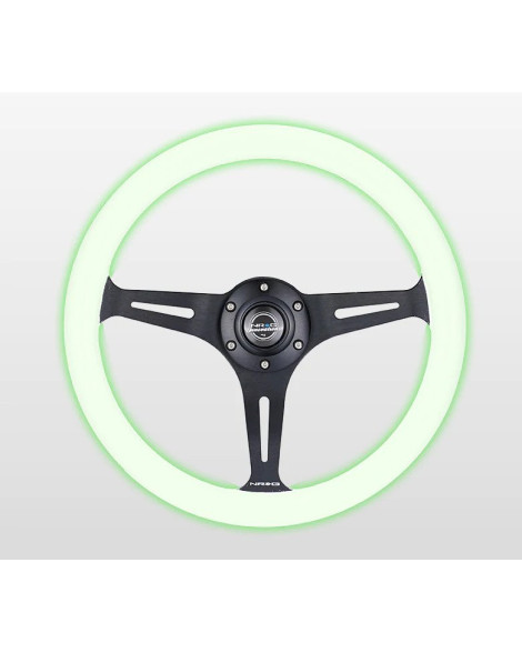 NRG Steering Wheel Glow-N-The-Dark Green w/Black Spokes 350mm 1.5" Dish NRG Steering Wheel Glow-N-The-Dark Green w/Black Spokes 350mm 1.5" Dish