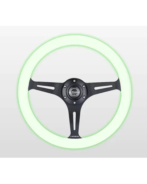 NRG Steering Wheel Glow-N-The-Dark Green w/Black Spokes 350mm 1.5" Dish NRG Steering Wheel Glow-N-The-Dark Green w/Black Spokes 350mm 1.5" Dish