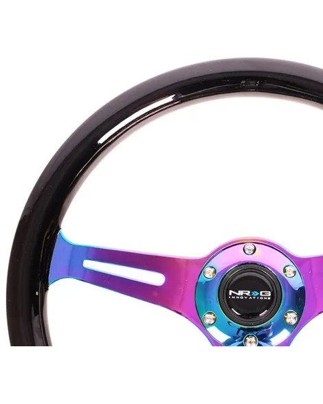 NRG Black Classic Wood Grain w/Neochrome Spokes Steering Wheel 350mm NRG Black Classic Wood Grain w/Neochrome Spokes Steering Wheel 350mm