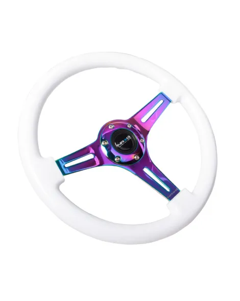 NRG White Wood Grain w/3 Neochrome spokes Steering Wheel 350mm NRG White Wood Grain w/3 Neochrome spokes Steering Wheel 350mm