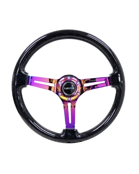 NRG Deep Dish Wood Grain Steering Wheel 350mm Black Galaxy w/Neochrome Spokes NRG Deep Dish Wood Grain Steering Wheel 350mm Black Galaxy w/Neochrome Spokes