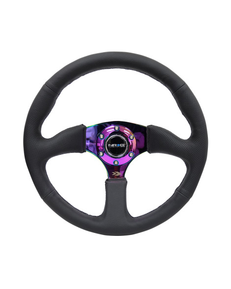 NRG Black Leather Race Deep Dish Reinforced Steering Wheel 350mm w/4mm Neochrome spokes NRG Black Leather Race Deep Dish Reinforced Steering Wheel 350mm w/4mm Neochrome spokes