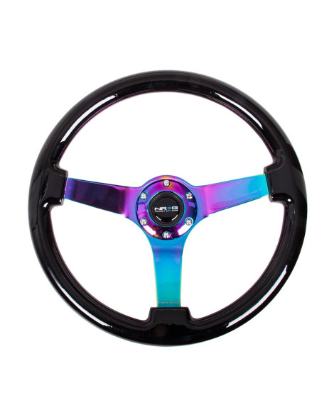 NRG Classic Black Wood Grain Deep Dish Reinforced Steering Wheel 350mm w/3 Neochrome spokes NRG Classic Black Wood Grain Deep Dish Reinforced Steering Wheel 350mm w/3 Neochrome spokes
