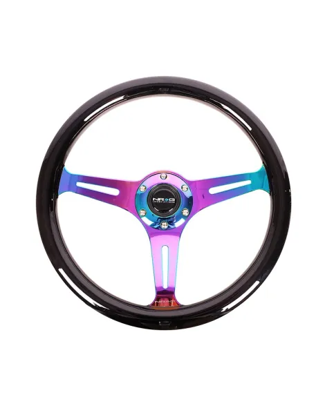 NRG Black Classic Wood Grain w/Neochrome Spokes Steering Wheel 350mm NRG Black Classic Wood Grain w/Neochrome Spokes Steering Wheel 350mm