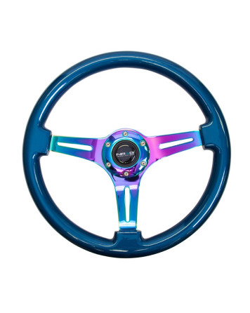 NRG Classic Wood Grain Steering Wheel 350mm Blue Pearl/Flake w/3 Neochrome spokes