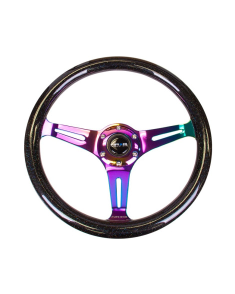 NRG Classic Wood Grain Steering Wheel 350mm Black Sparkle/Galaxy w/3 Neochrome spokes NRG Classic Wood Grain Steering Wheel 350mm Black Sparkle/Galaxy w/3 Neochrome spokes