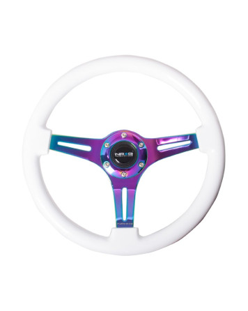 NRG White Wood Grain w/3 Neochrome spokes Steering Wheel 350mm