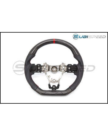 Subaru WRX & STI 15+ OLM Automotive PRO +12R Leather / Carbon / Red Stripe Steering Wheel