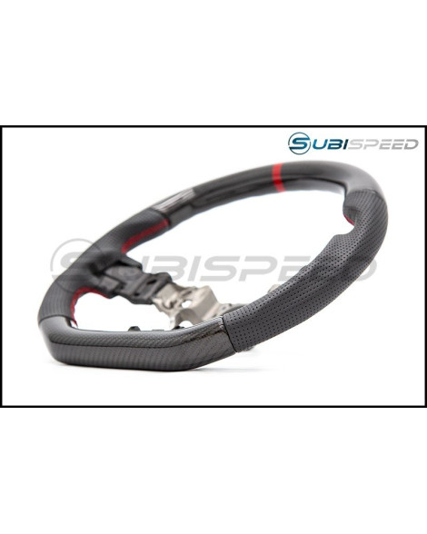 Subaru WRX & STI 15+ OLM Automotive PRO +12R Leather / Carbon / Red Stripe Steering Wheel Subaru WRX & STI 15+ OLM Automotive PRO +12R Leather / Carbon / Red Stripe Steering Wheel